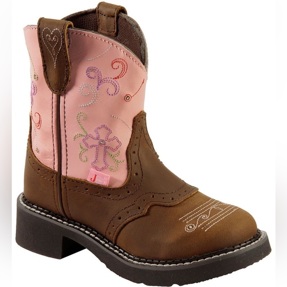 JUSTIN GIRLS' GYPSY LIGHT UP CROSS EMBROIDERED WESTERN BOOT 11 1/2D - Picture 1 of 13